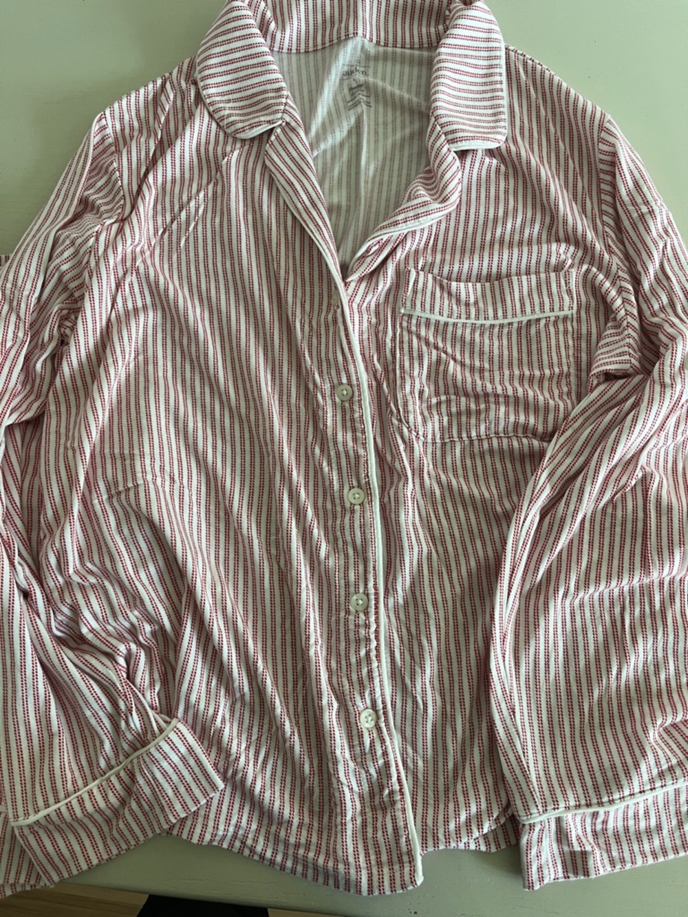 Women's red Striped Pajama Set - Button-Down Top & pants - Picture 2 of 5